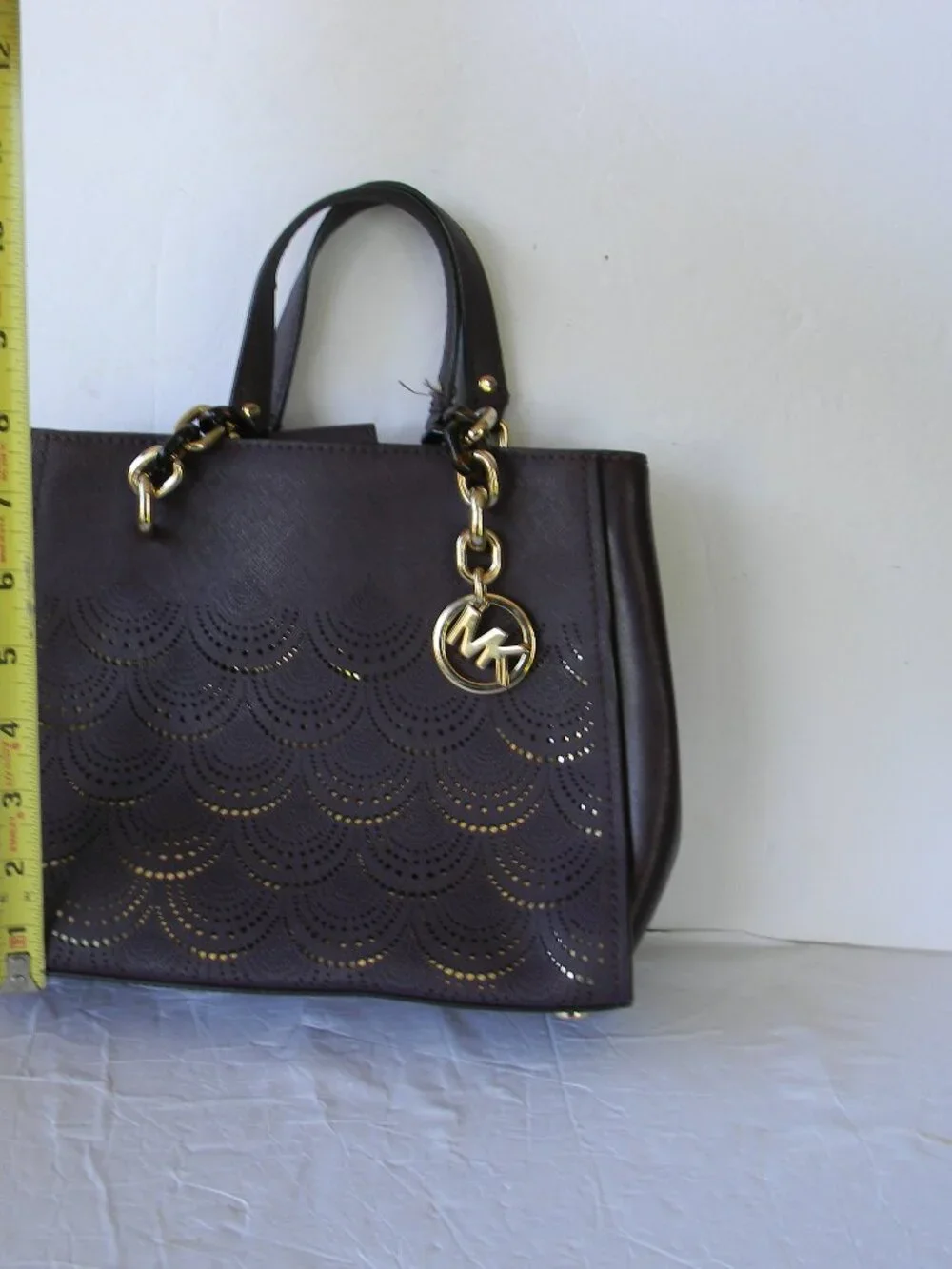 MICHAEL KORS PURPLE SAFFIANO LEATHER PERFORATED SOFIA MEDIUM SATCHEL